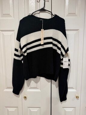 saltwater LUXE Black & White Striped Crewneck Sweater